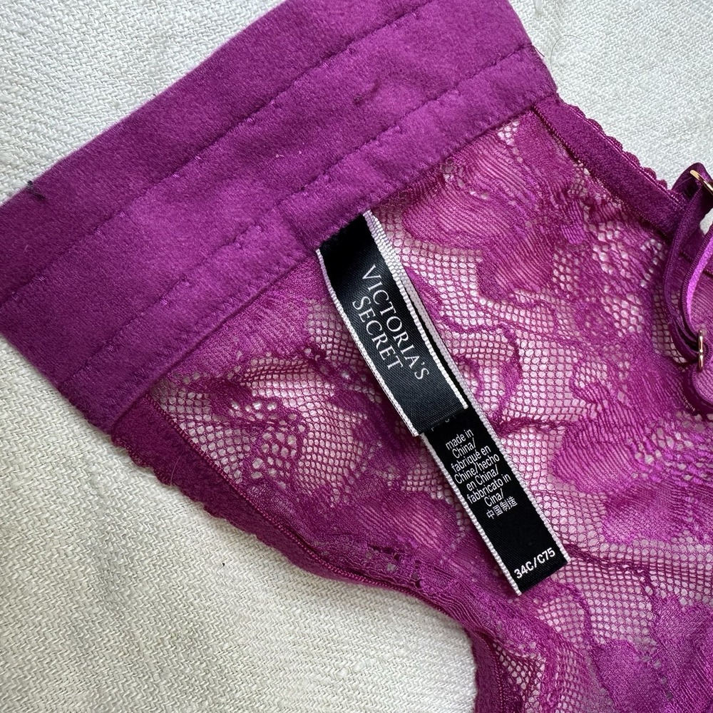 Victoria's Secret Bombshell Plunge Bra Corset Bustier Size 34C Plum Satin Pushup - Picture 9 of 12